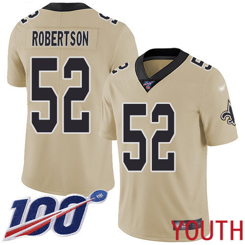 New Orleans Saints Limited Gold Youth Craig Robertson Jersey NFL Football #52 100th Season Inverted Legend Jersey